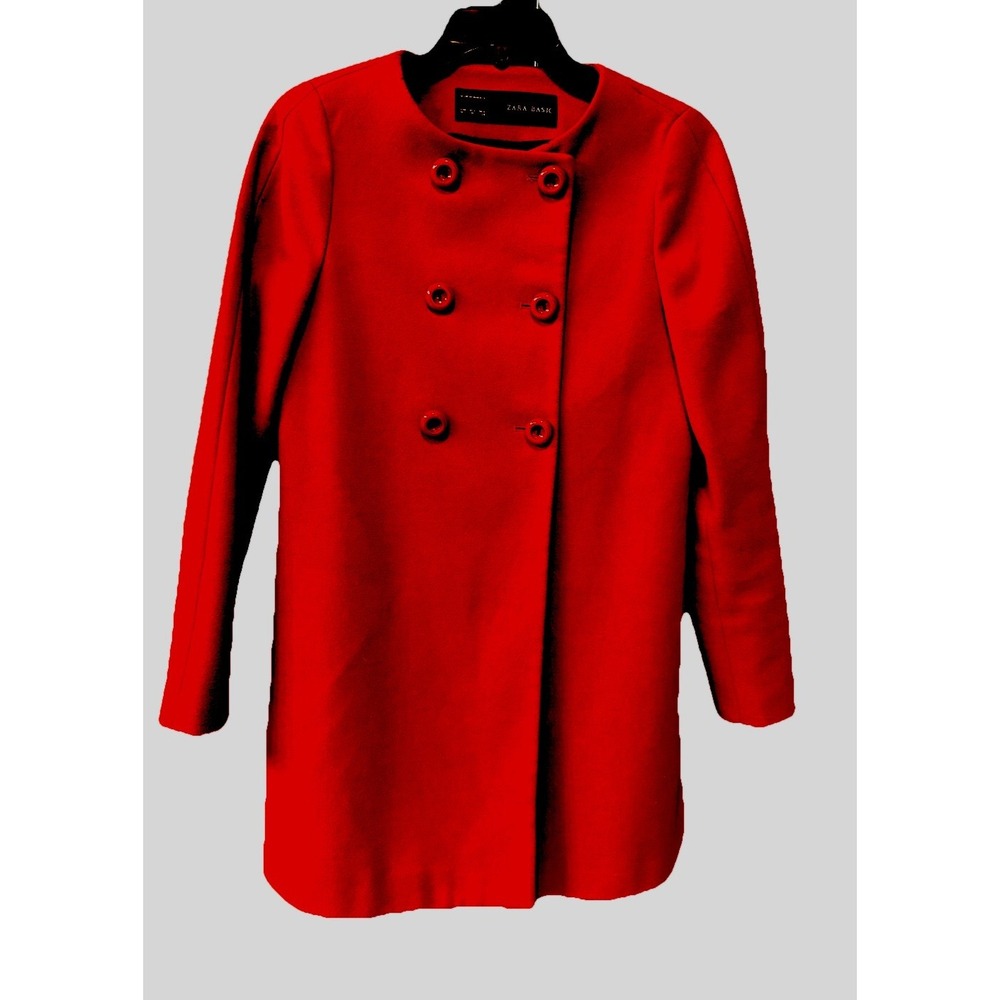 ZARA Basic Wool Blend Burnt Orange Coral Pea Coat Jacket Size‎ Medium